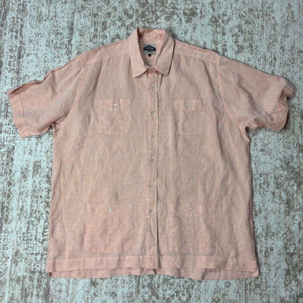 San‎ Cristobal El Guapo Guayabera Light Orange Linen Button Down Shirt Size XL